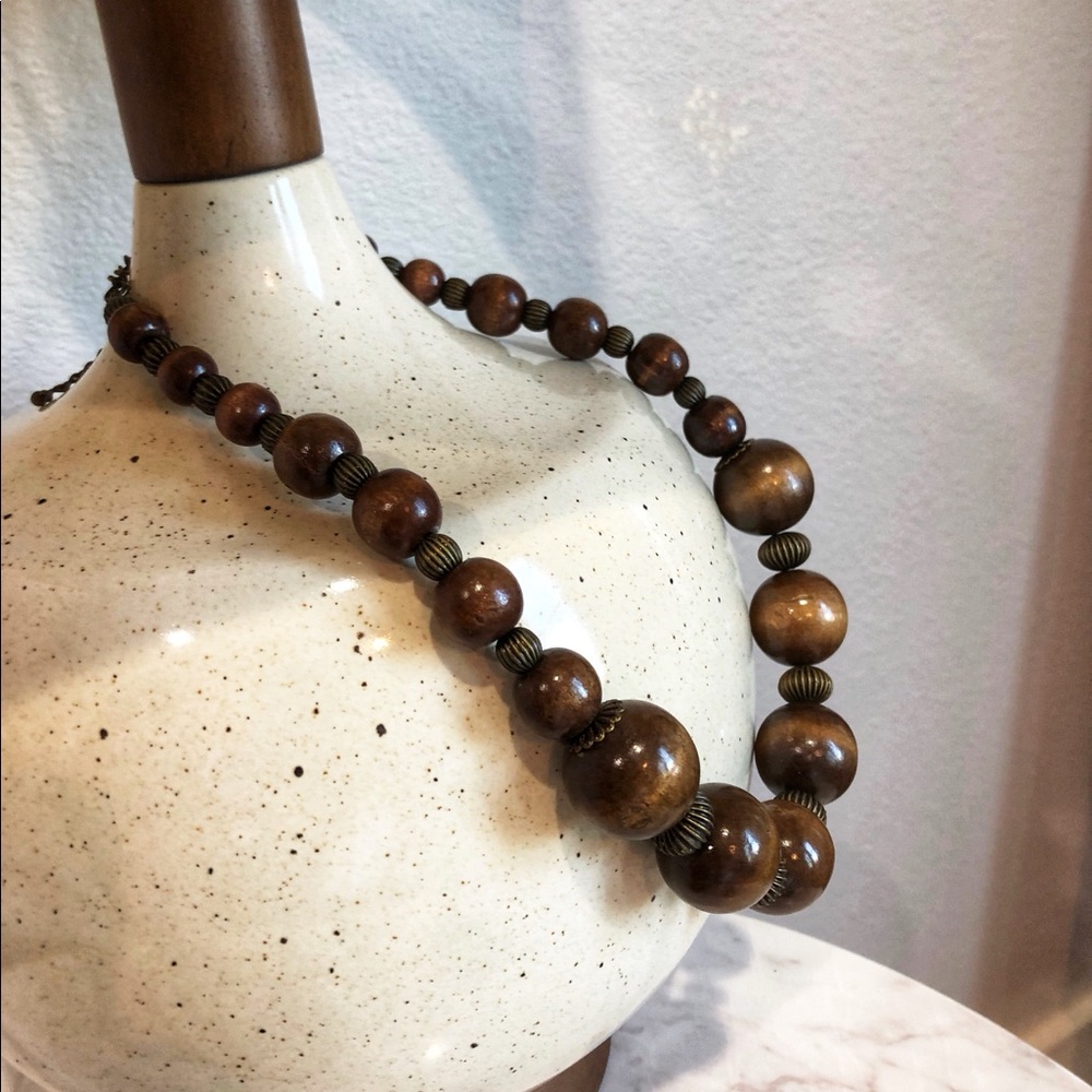 Brown Wooden Bead Necklace - Picture 2 of 3